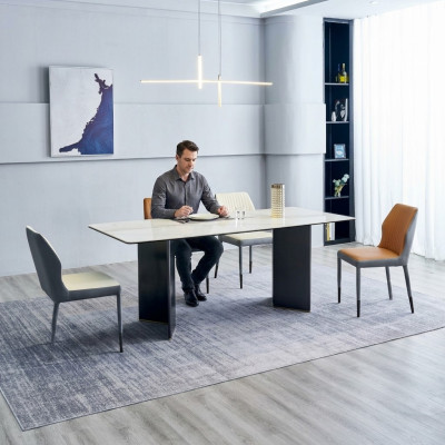 Witte tafelblad Ontwerper eetkamer meubilair 4x Kunstleren Stoelen Luxe Set
