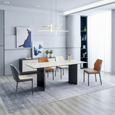Witte tafelblad Ontwerper eetkamer meubilair 4x Kunstleren Stoelen Luxe Set