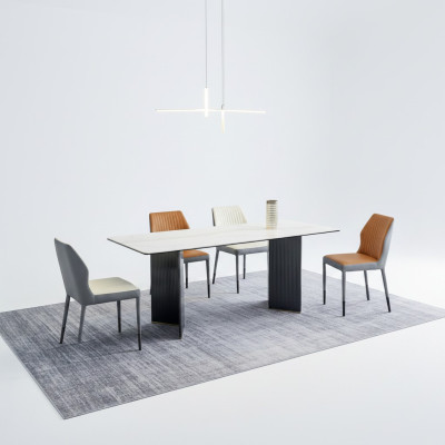 Witte tafelblad Ontwerper eetkamer meubilair 4x Kunstleren Stoelen Luxe Set