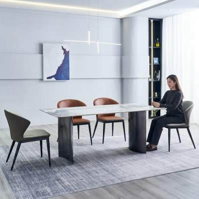 Eetkamer meubels, witte eettafel, 4 kunstleren stoelen, luxe fauteuil