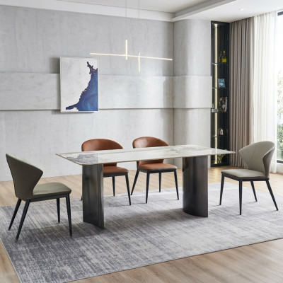 Eetkamer meubels, witte eettafel, 4 kunstleren stoelen, luxe fauteuil