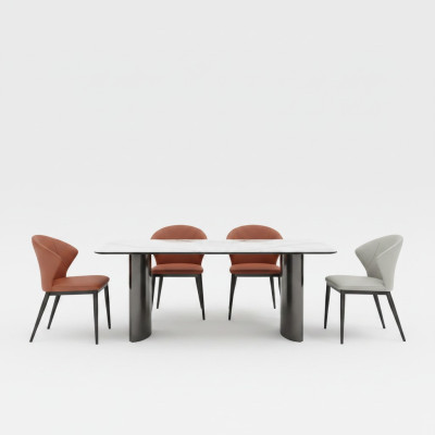 Eetkamer meubels, witte eettafel, 4 kunstleren stoelen, luxe fauteuil