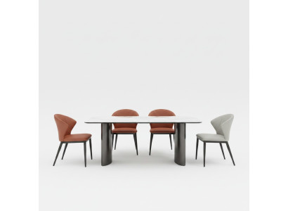 Eetkamer meubels, witte eettafel, 4 kunstleren stoelen, luxe fauteuil