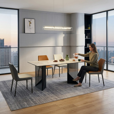 Moderne eetkamer meubelontwerp Eetgroep 4x gestoffeerde stoelen Eettafel