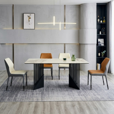 Moderne eetkamer meubelontwerp Eetgroep 4x gestoffeerde stoelen Eettafel