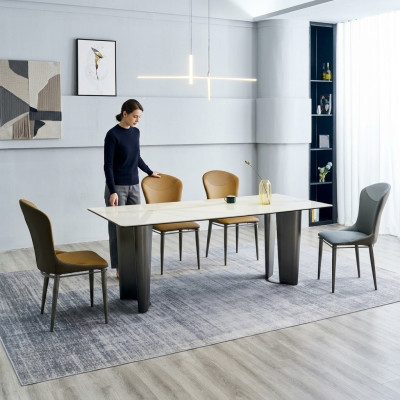 Eetkamerset Stijlvolle eettafel Keukenstoelen 4x Kunstleren stoelen