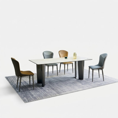 Eetkamerset Stijlvolle eettafel Keukenstoelen 4x Kunstleren stoelen