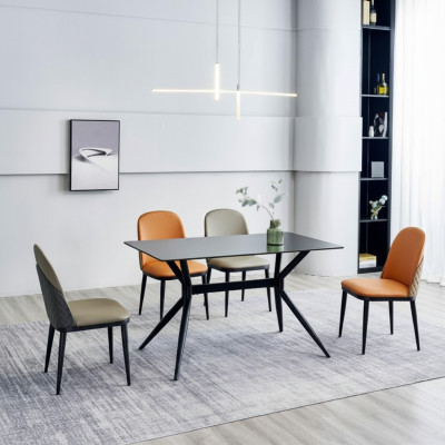 Eetkamerset Designer Eettafel 4x Gestoffeerde Stoelen Roestvrij Stalen Meubels 5-delig