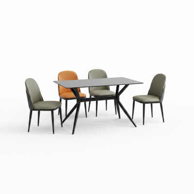 Eetkamerset Designer Eettafel 4x Gestoffeerde Stoelen Roestvrij Stalen Meubels 5-delig