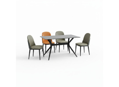 Eetkamerset Designer Eettafel 4x Gestoffeerde Stoelen Roestvrij Stalen Meubels 5-delig