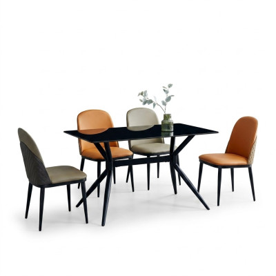Eetkamerset Designer Grijze Eettafel Oranje Stoelen 6x Eenpersoons 7-delig