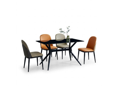 Eetkamerset Designer Grijze Eettafel Oranje Stoelen 6x Eenpersoons 7-delig