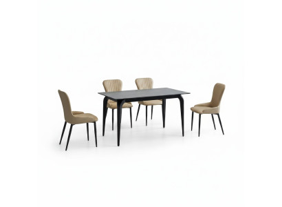 Eetkamermöbel ontwerper zwarte tafel roestvrij staal luxe gestoffeerde stoelen