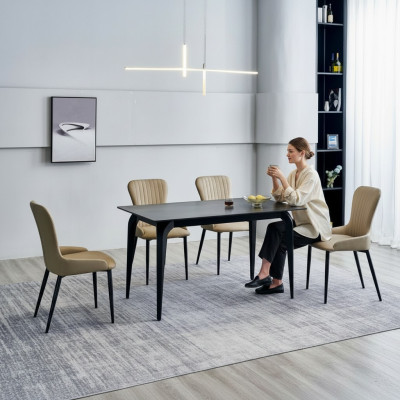 Moderne grijze eettafel ontwerper 6x textielstoelen hout eetkamerset