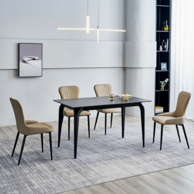 Moderne grijze eettafel ontwerper 6x textielstoelen hout eetkamerset