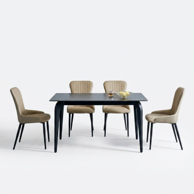 Moderne grijze eettafel ontwerper 6x textielstoelen hout eetkamerset