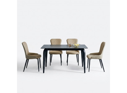 Moderne grijze eettafel ontwerper 6x textielstoelen hout eetkamerset