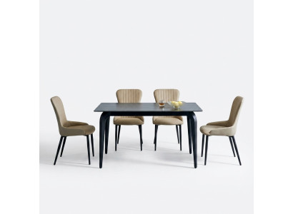 Moderne grijze eettafel ontwerper 6x textielstoelen hout eetkamerset