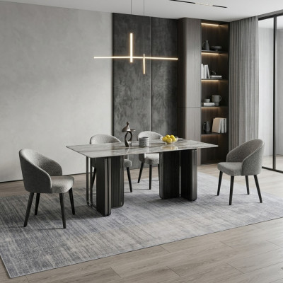 Rechthoekige eettafel 4x stoelen Moderne eetkamerset 5-delig Nieuw
