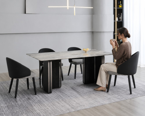 Edel eetkamermeubilair ontwerper eettafel 6 kunstleren stoelen 7-delige set