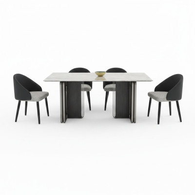 Edel eetkamermeubilair ontwerper eettafel 6 kunstleren stoelen 7-delige set