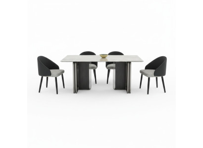 Edel eetkamermeubilair ontwerper eettafel 6 kunstleren stoelen 7-delige set