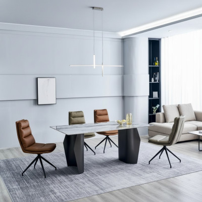 Stijlvolle eetkamermeubels Grijze eettafel 4x kunstleren stoelen Eenpersoons