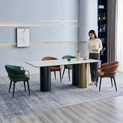 Eetkamerset Designer set Eettafel 4x kunstleren stoelen 5-delig