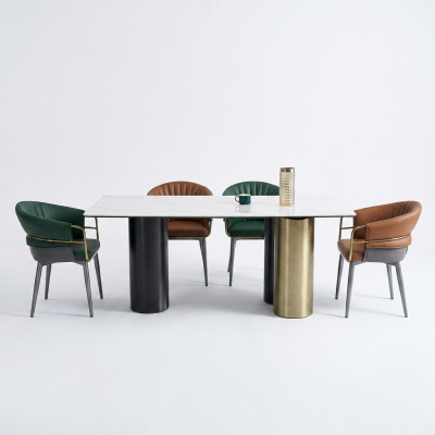 Eetkamerset Designer set Eettafel 4x kunstleren stoelen 5-delig