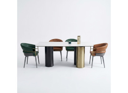 Eetkamerset Designer set Eettafel 4x kunstleren stoelen 5-delig