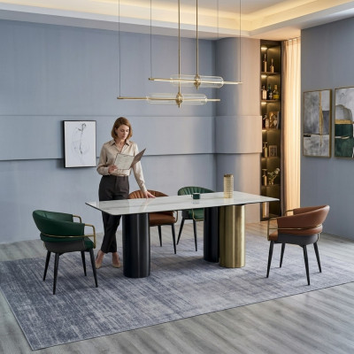 Stijlvolle eetkamerset, ontwerper eettafel, luxe zitgroep, 6 stoelen, 7 delen.