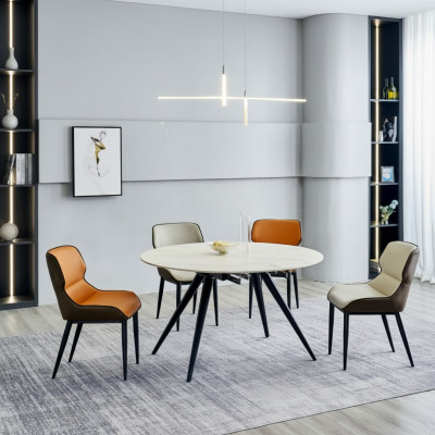 Eetkamermeubelen Luxe Ronde tafel 6x Stoffen stoelen Eetkamerset 7-delig