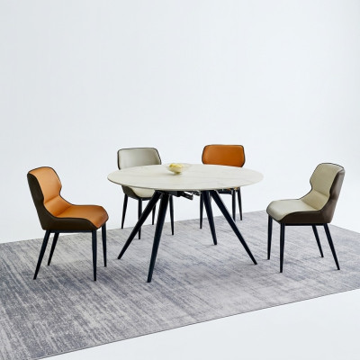 Eetkamermeubelen Luxe Ronde tafel 6x Stoffen stoelen Eetkamerset 7-delig