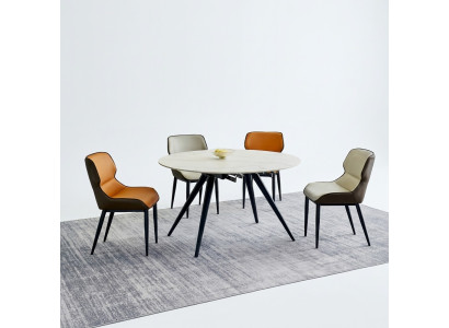 Eetkamermeubelen Luxe Ronde tafel 6x Stoffen stoelen Eetkamerset 7-delig