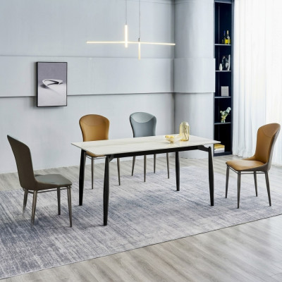 Eetkamerset Ontwerper Witte Eettafel 4x Leren Stoelen Groep van 5 delen