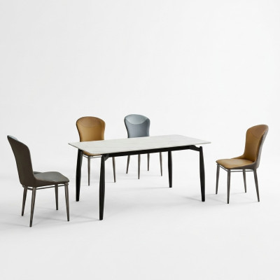 Eetkamerset Ontwerper Witte Eettafel 4x Leren Stoelen Groep van 5 delen