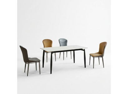 Eetkamerset Ontwerper Witte Eettafel 4x Leren Stoelen Groep van 5 delen