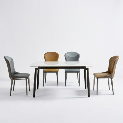 Eetkamerset Moderne Eettafel Ontwerper 6x Stoffenstoelen Eénzits Tafels