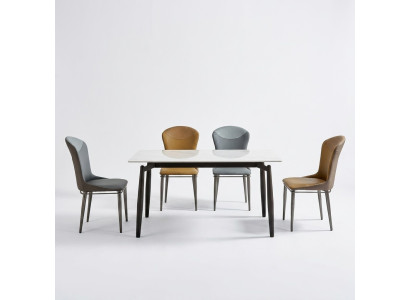Eetkamerset Moderne Eettafel Ontwerper 6x Stoffenstoelen Eénzits Tafels