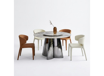 Ontwerper Ronde Tafel Luxe 4x Leren Stoelen Eetkamerset Moderne Meubels