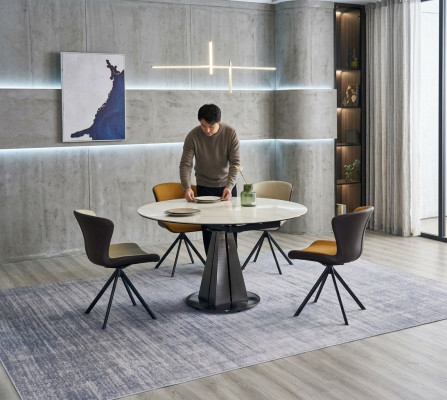 Moderne eetgroep Designer Ronde tafel Stijlvolle 4x kunstleren stoelen 5-delig