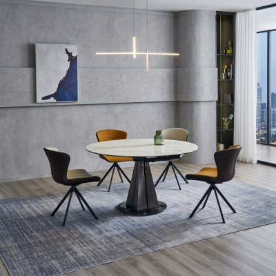 Moderne eetgroep Designer Ronde tafel Stijlvolle 4x kunstleren stoelen 5-delig