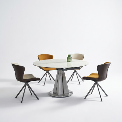 Moderne eetgroep Designer Ronde tafel Stijlvolle 4x kunstleren stoelen 5-delig