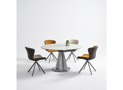 Moderne eetgroep Designer Ronde tafel Stijlvolle 4x kunstleren stoelen 5-delig