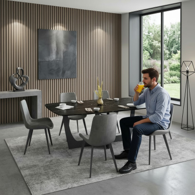 Moderne eetkamerset Rechthoekige eettafel 6x kunstlederen stoelen