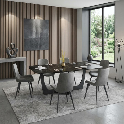 Moderne eetkamerset Rechthoekige eettafel 6x kunstlederen stoelen
