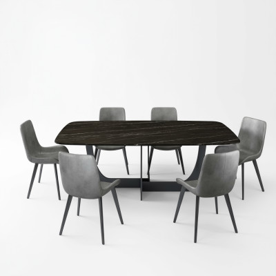 Moderne eetkamerset Rechthoekige eettafel 6x kunstlederen stoelen