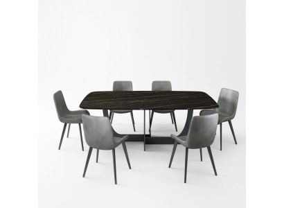 Moderne eetkamerset Rechthoekige eettafel 6x kunstlederen stoelen