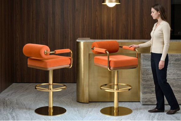 Oranje Barkruk Roestvrijstalen zitter Elegant éénzits Modern lounge meubilair