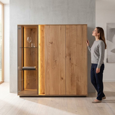 Lichtbruine vitrine ontwerper eetkamer dressoir houten kasten LED-kast